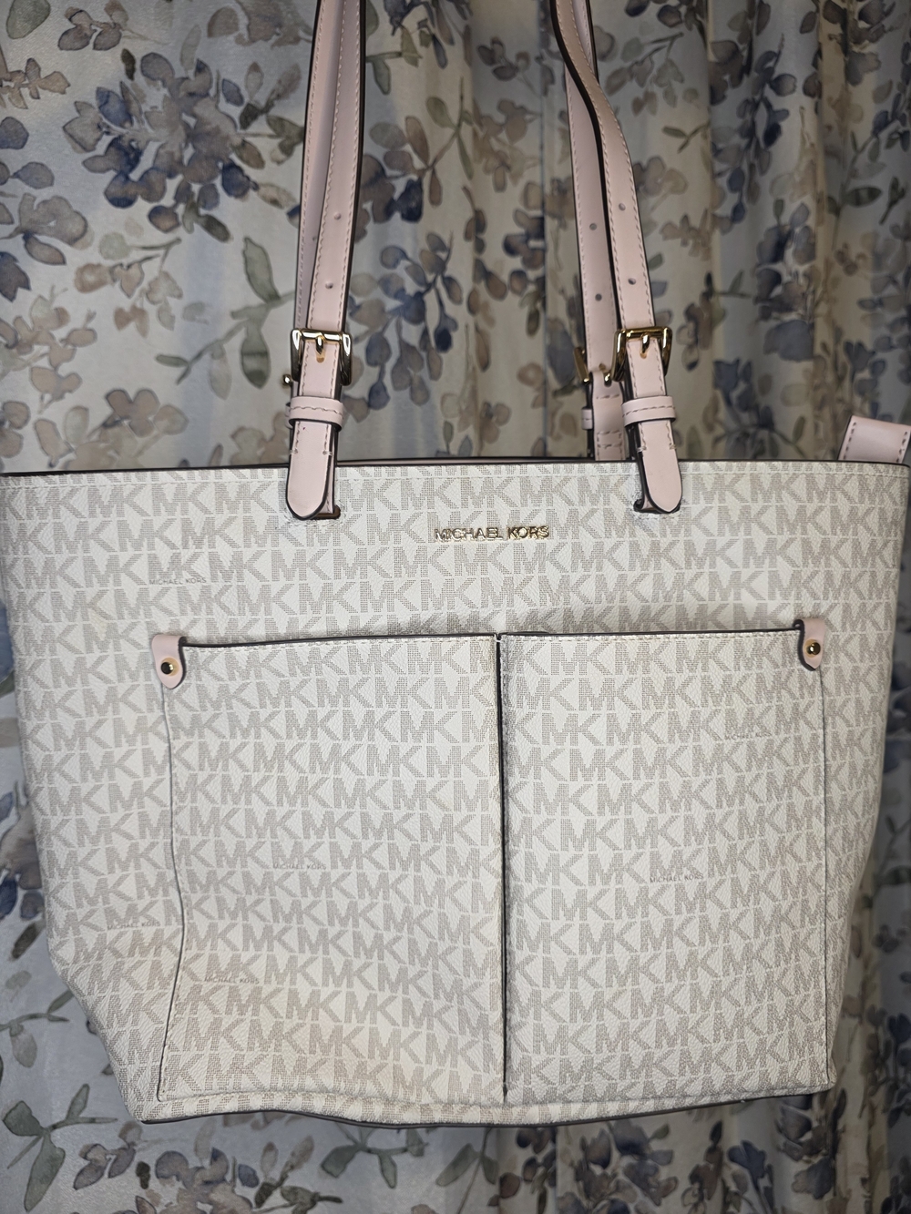 Michael Kors Pink and Beige Signature Tote Bag